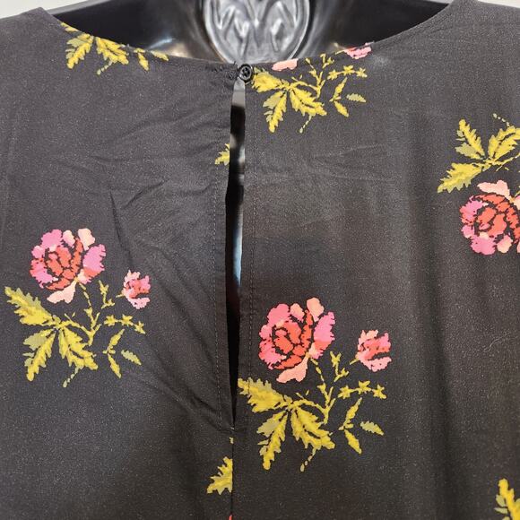 OLD NAVY Black Pink Floral Cottagecore Fairycore Knee Length Dress Womens Large - Picture 9 of 12